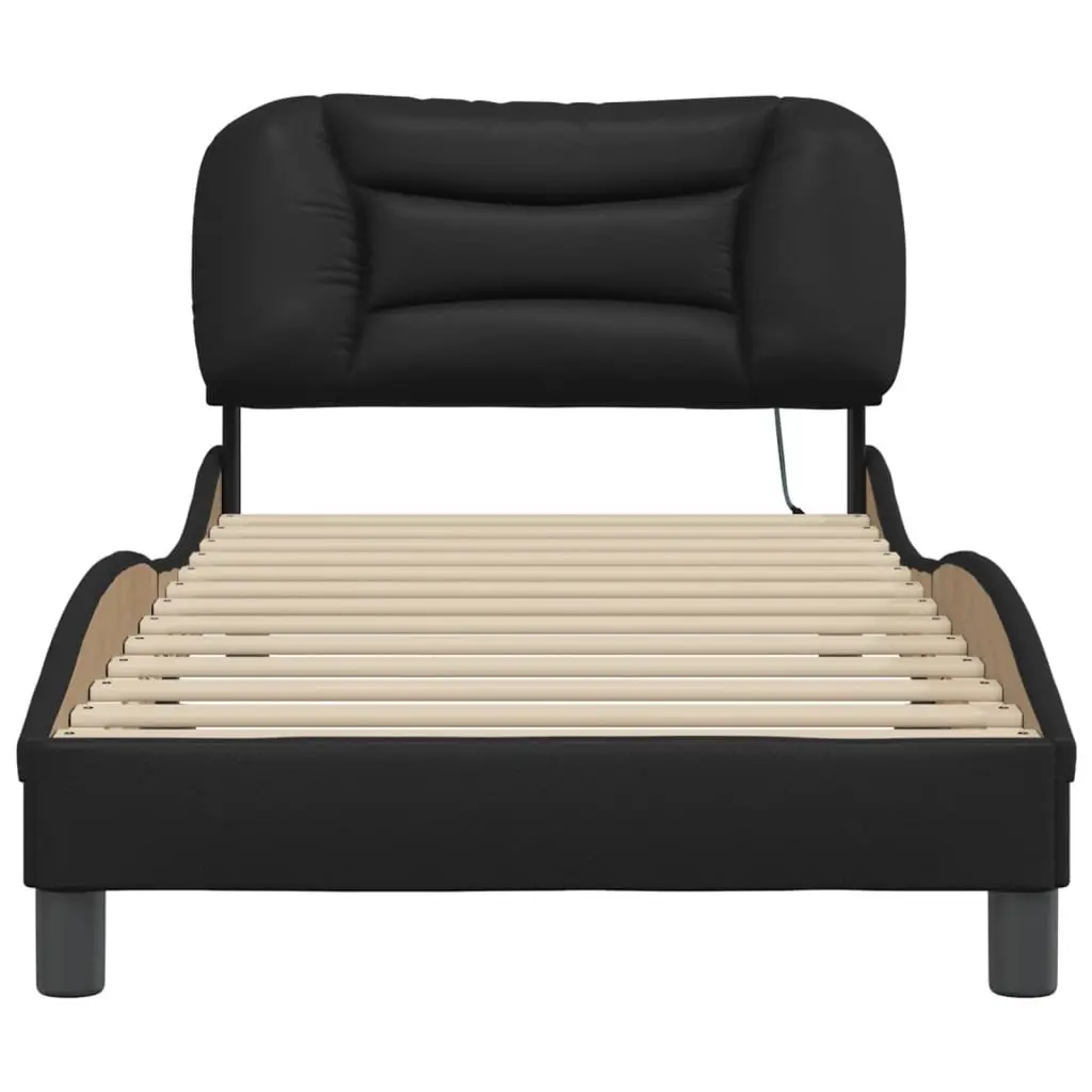 Black Bed Frame with LED Lights Padded Headboard 90x190 cm