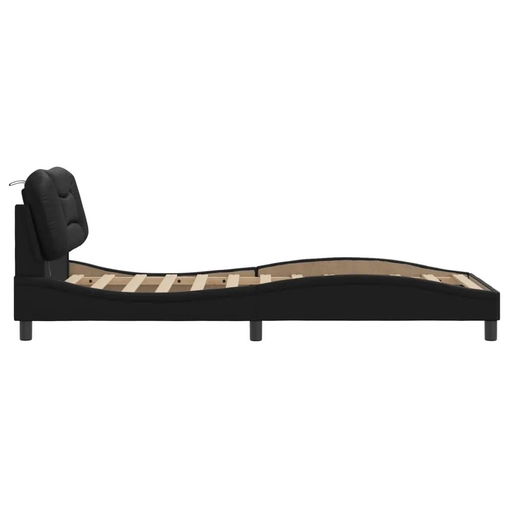 Black Bed Frame with LED Lights Padded Headboard 90x190 cm