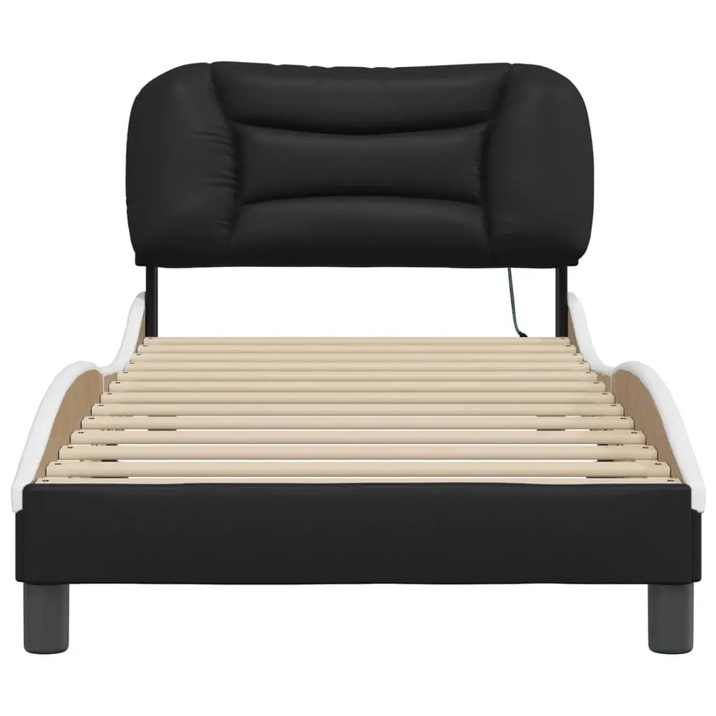 Bed Frame with LED Lights Faux Leather Black White 90 x 190 cm