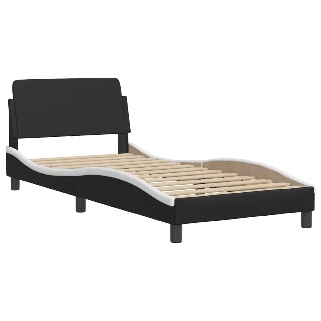 Bed Frame with LED Lights Faux Leather Black White 90 x 190 cm