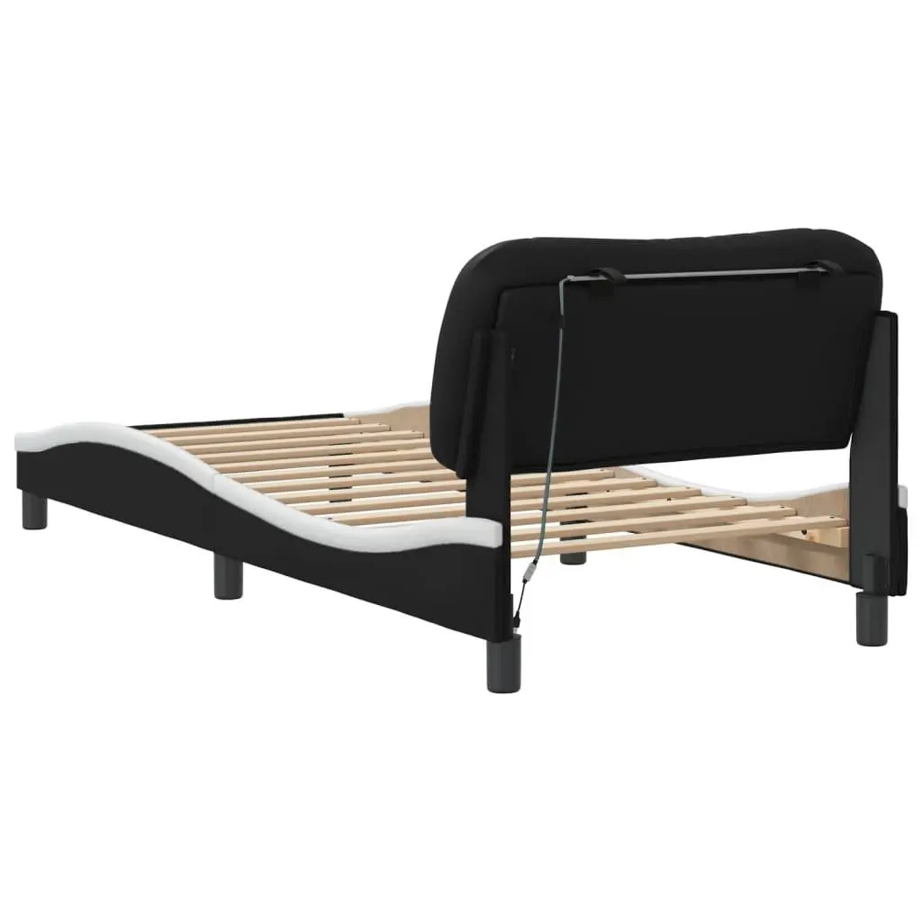 Bed Frame with LED Lights Faux Leather Black White 90 x 190 cm