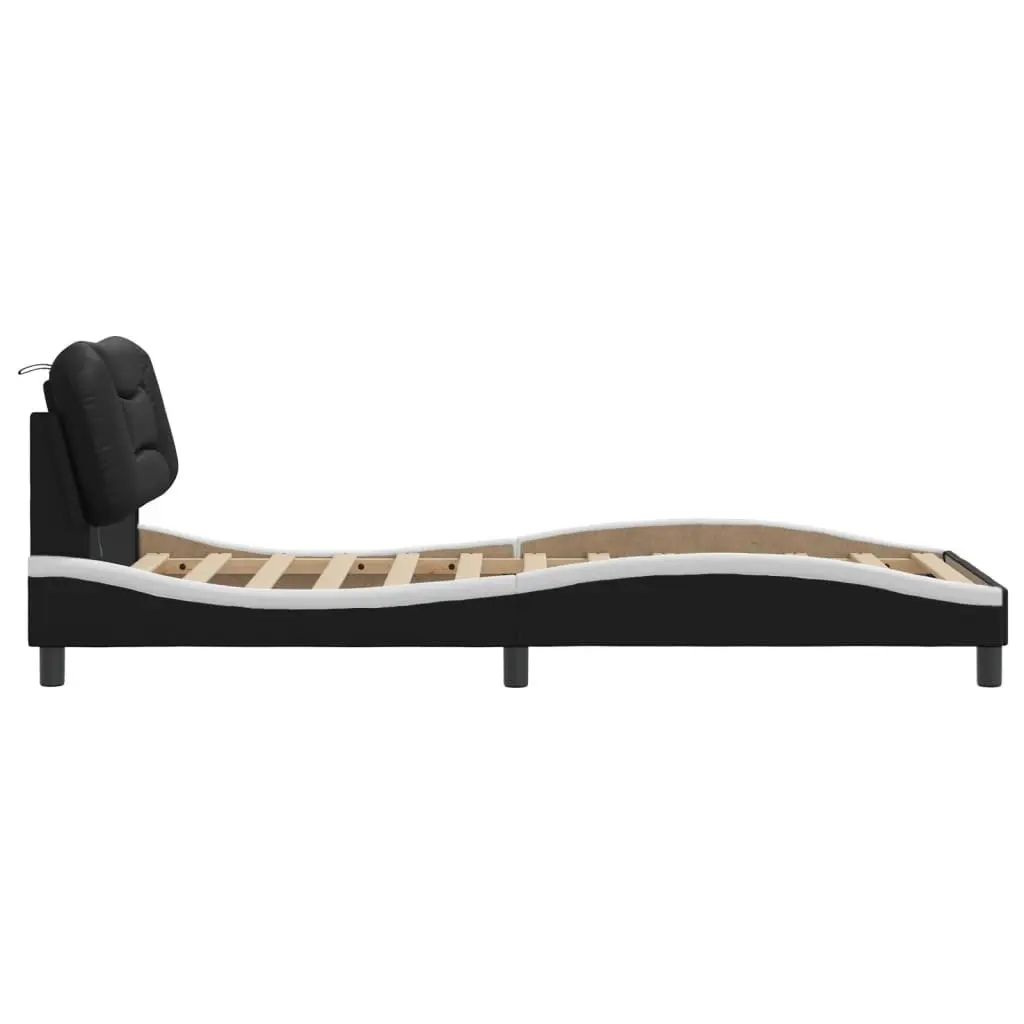 Bed Frame with LED Lights Faux Leather Black White 90 x 190 cm