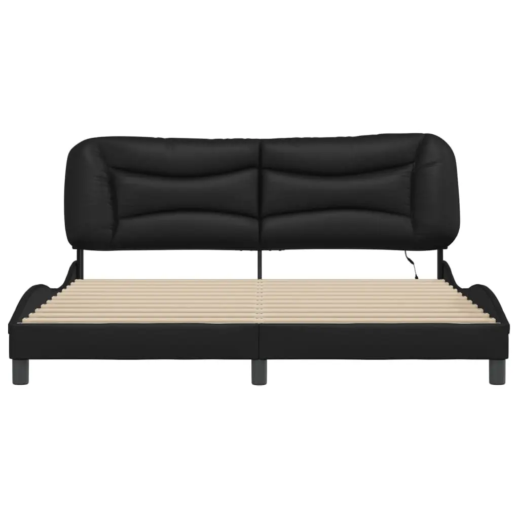 Bed Frame with LED Lights Faux Leather Headboard Pillow 180x200 cm