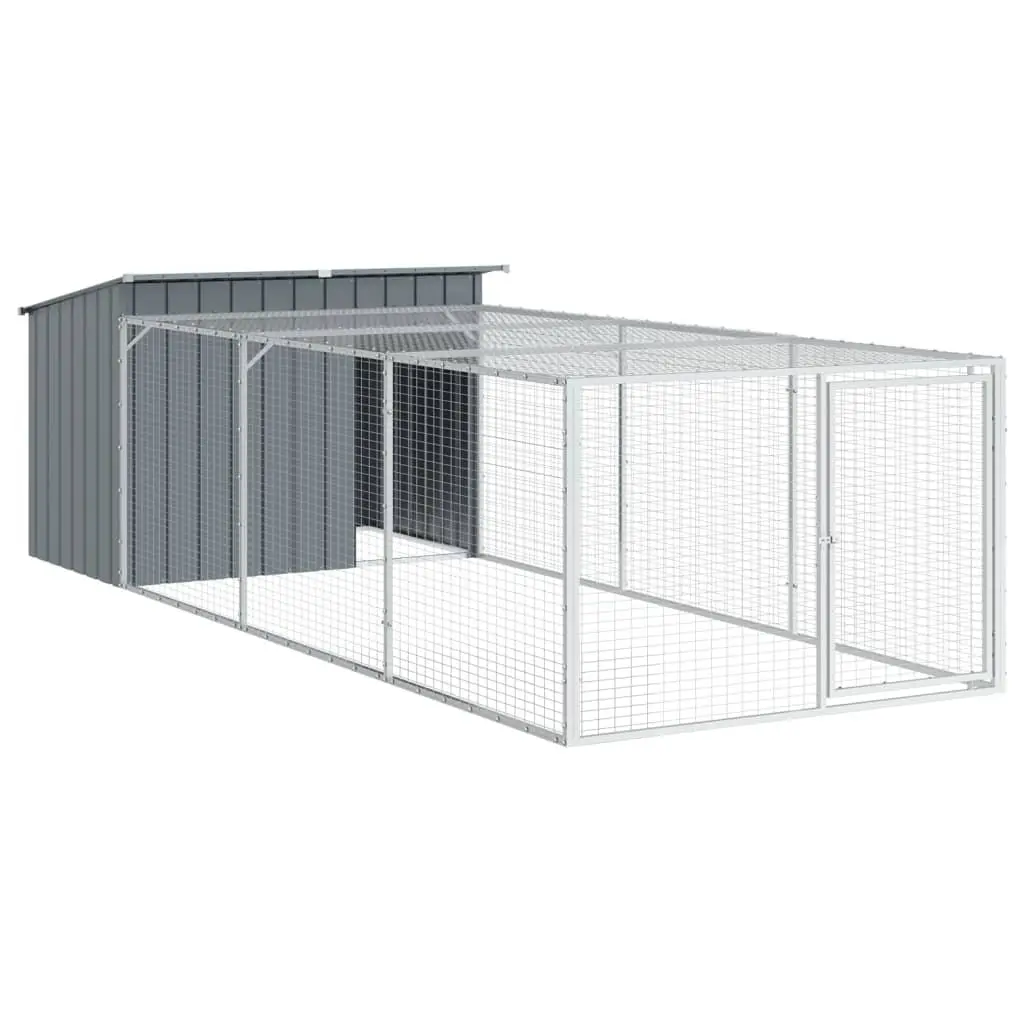 Dog House with Run Galvanised Steel Anthracite 153 x 396 x 110 cm