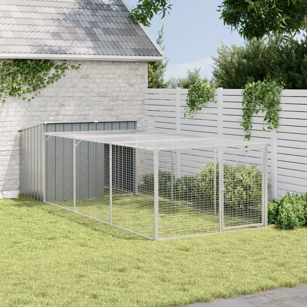 Dog House with Run Galvanised Steel Anthracite 153 x 396 x 110 cm