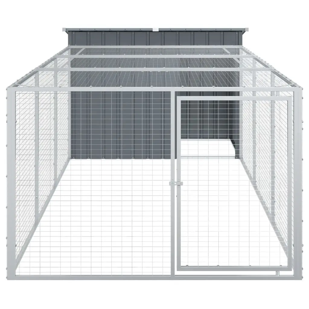 Dog House with Run Galvanised Steel Anthracite 153 x 396 x 110 cm
