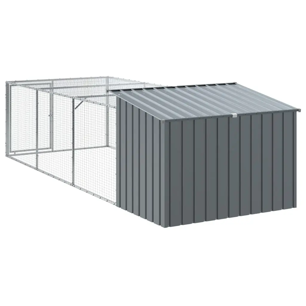 Dog House with Run Galvanised Steel Anthracite 153 x 396 x 110 cm