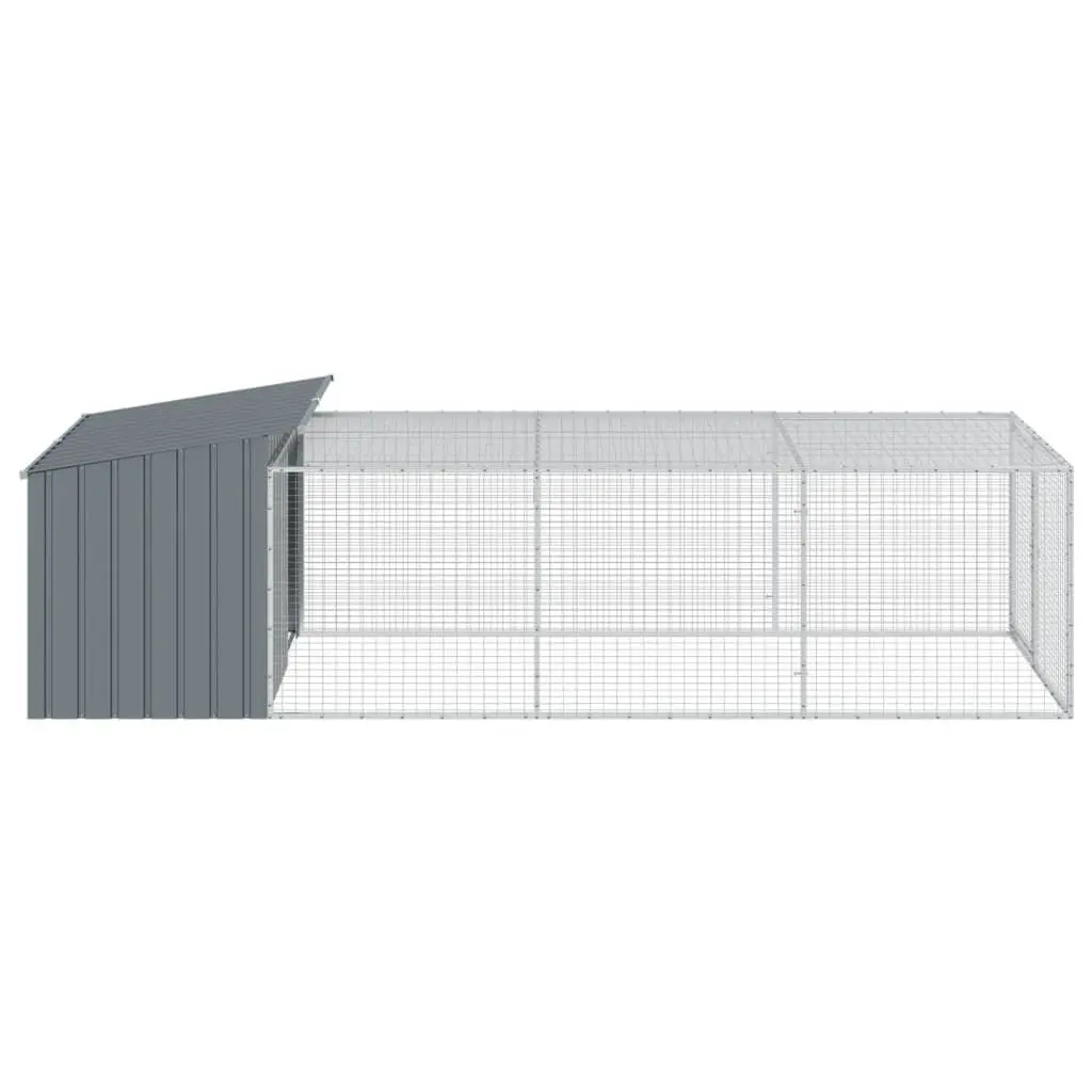 Dog House with Run Galvanised Steel Anthracite 153 x 396 x 110 cm