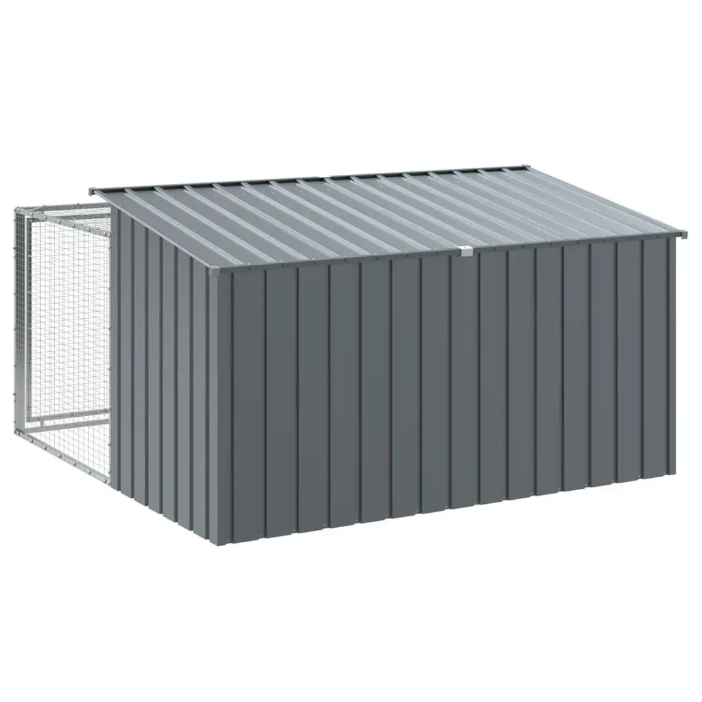 Dog Kennel Anthracite Galvanised Steel Outdoor House with Run 197 x 194 x 110 cm