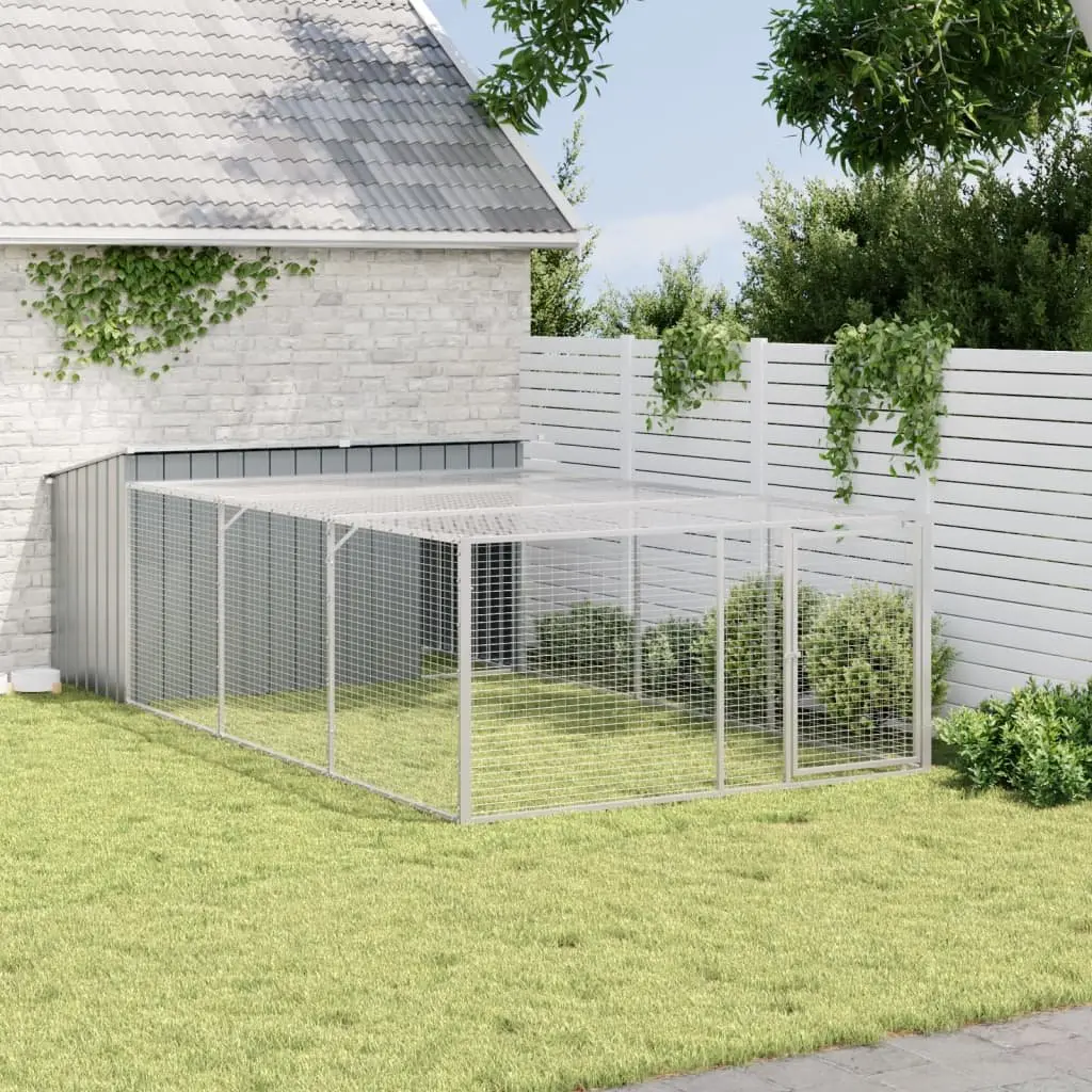 Dog House with Run Galvanised Steel Anthracite Outdoor Kennel Cage 197 x 396 x 110 cm
