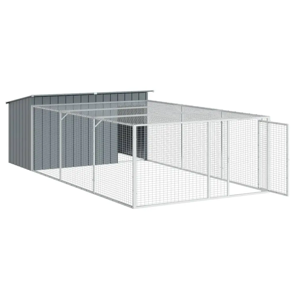 Dog House with Run Galvanised Steel Anthracite Outdoor Kennel Cage 197 x 396 x 110 cm