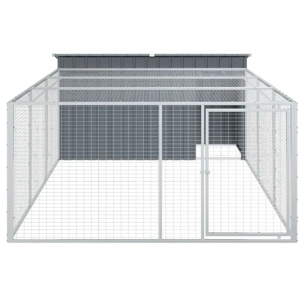 Dog House with Run Galvanised Steel Anthracite Outdoor Kennel Cage 197 x 396 x 110 cm