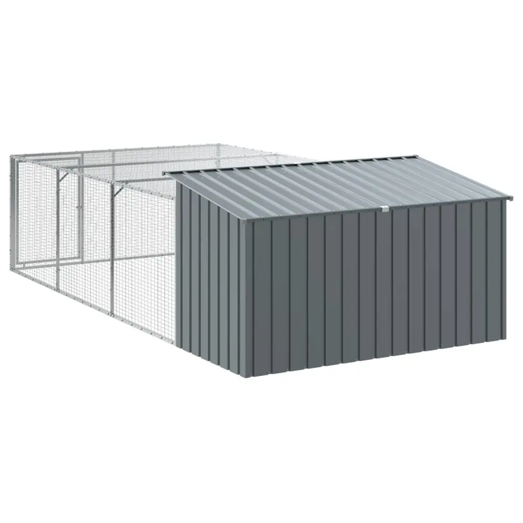 Dog House with Run Galvanised Steel Anthracite Outdoor Kennel Cage 197 x 396 x 110 cm