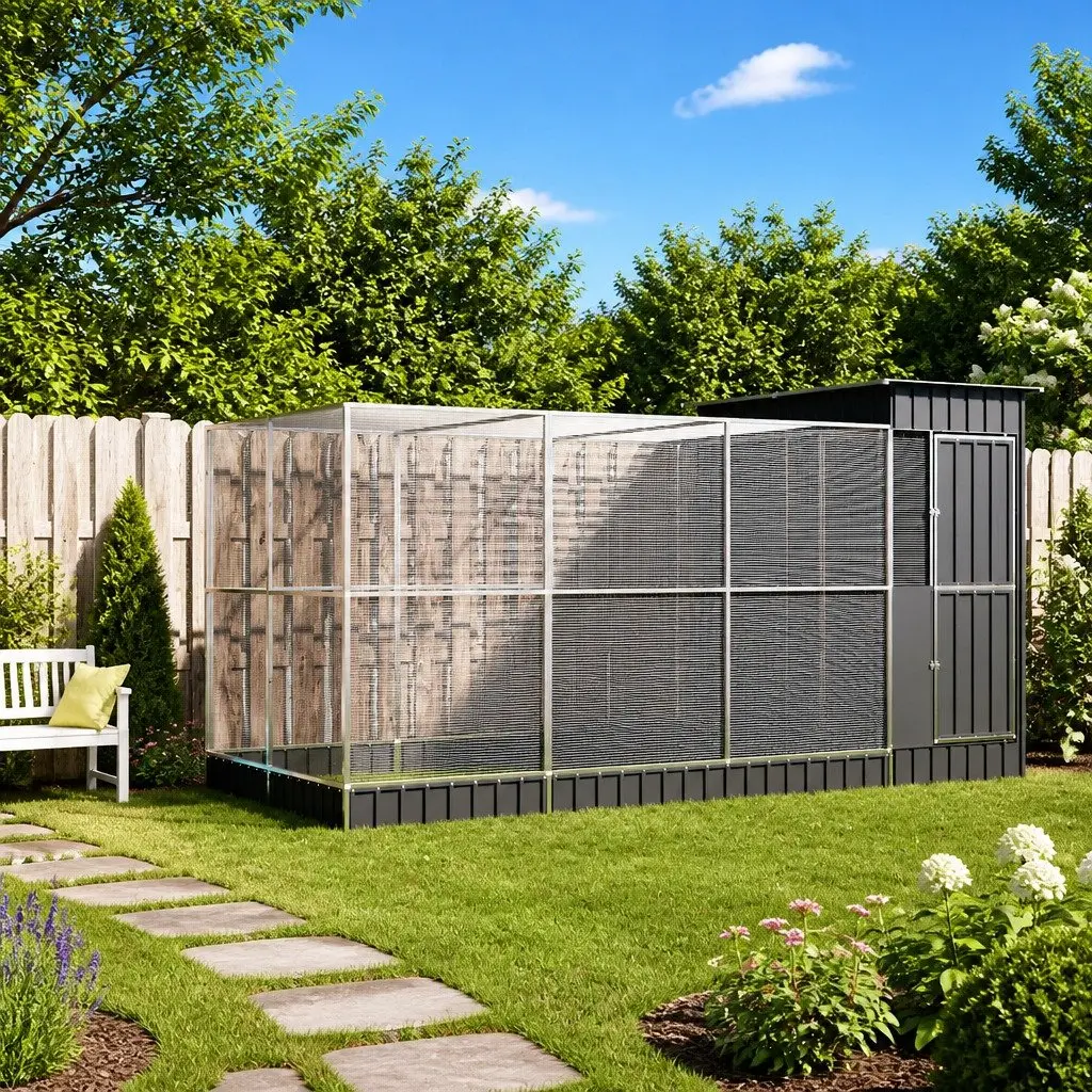 Aviary with Extension Steel Mesh Silver 416x203x216 cm Outdoor Bird Cage