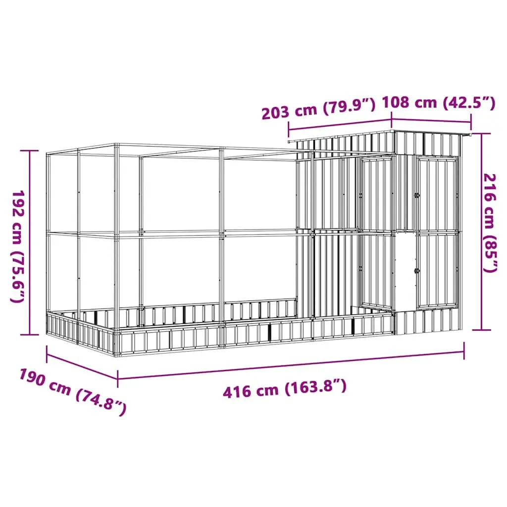 Aviary with Extension Steel Mesh Silver 416x203x216 cm Outdoor Bird Cage