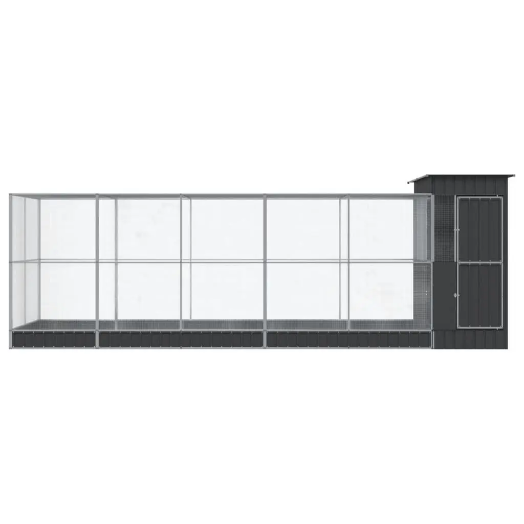 Large Steel Aviary with Extension Silver 623x203x216cm
