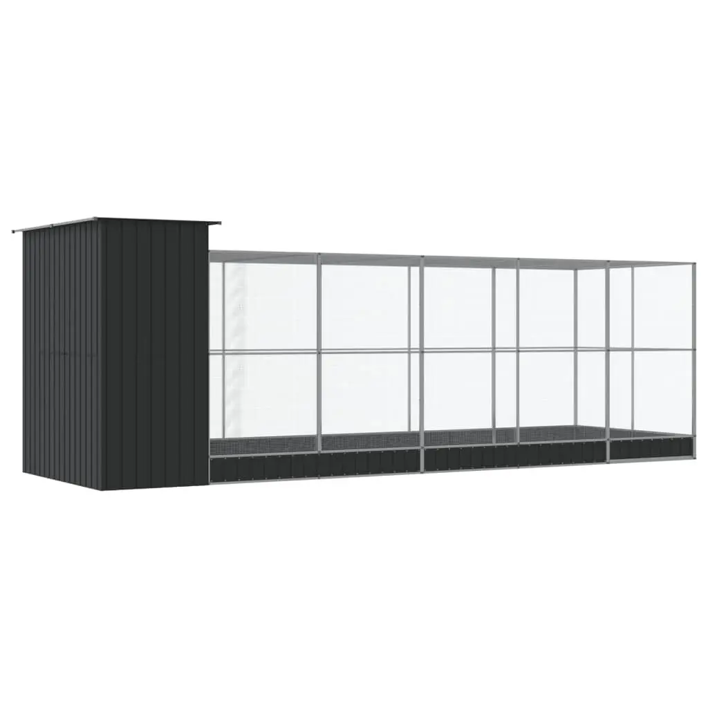 Large Steel Aviary with Extension Silver 623x203x216cm