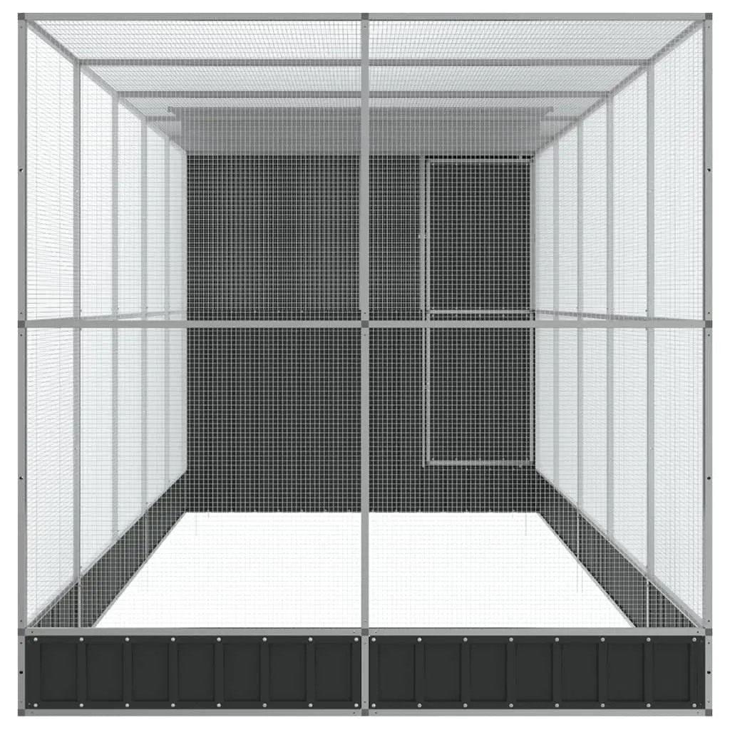 Large Steel Aviary with Extension Silver 623x203x216cm