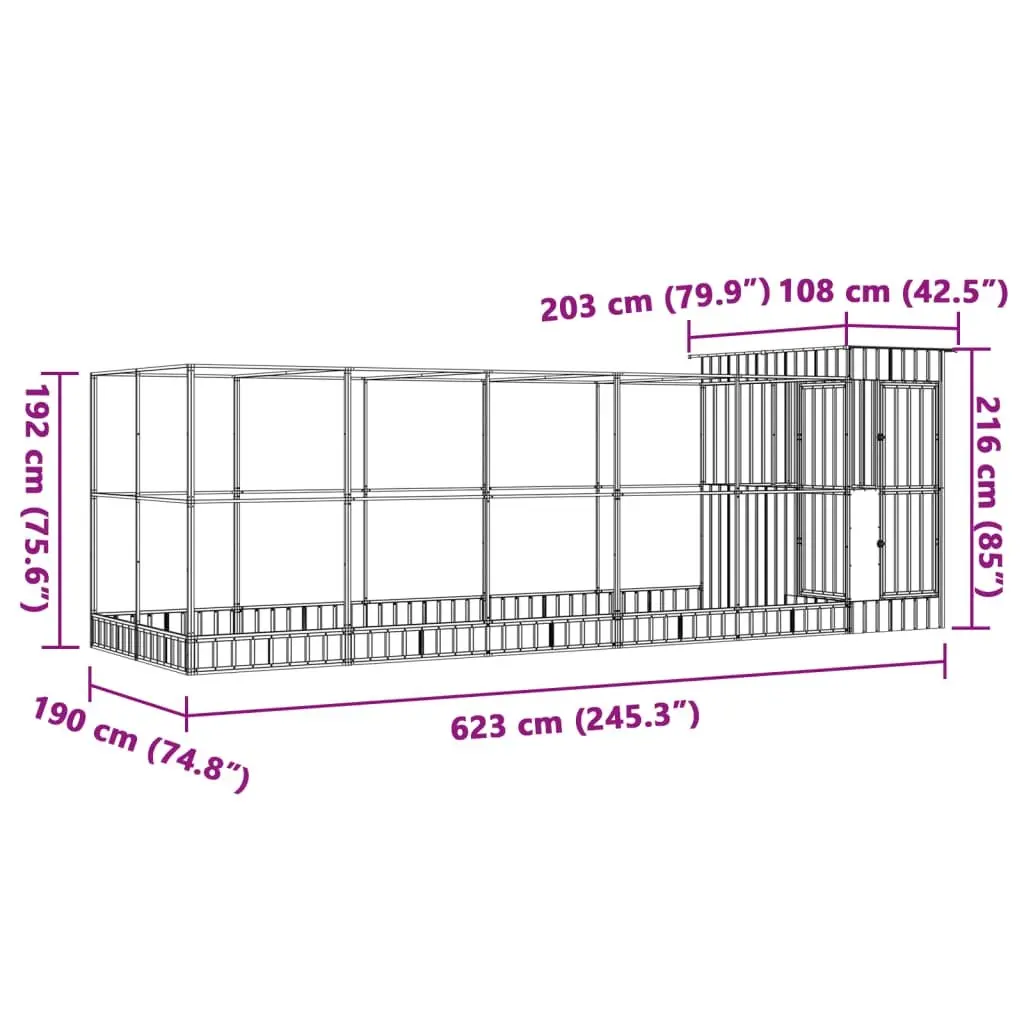 Large Steel Aviary with Extension Silver 623x203x216cm