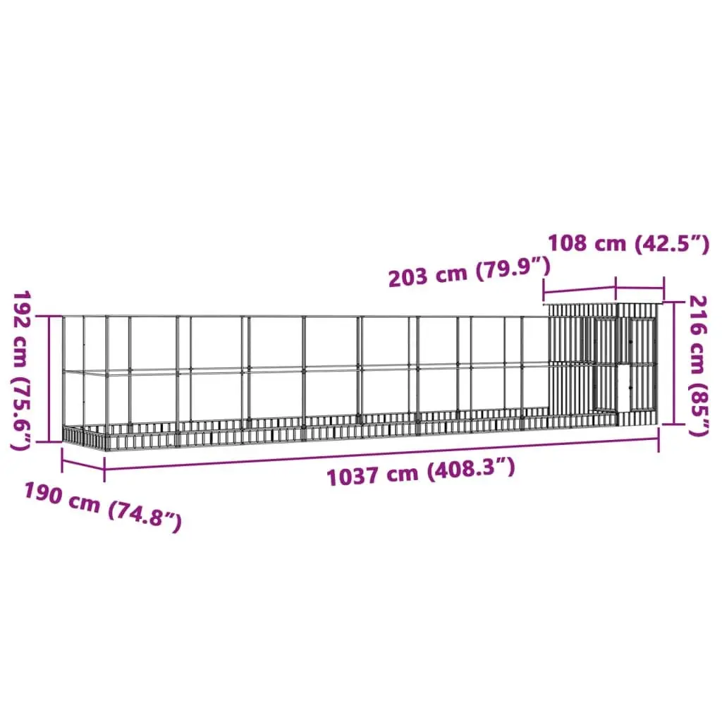 Large Bird Aviary Outdoor Galvanised Steel Mesh Cage with Extension 1037 x 203 x 216 cm