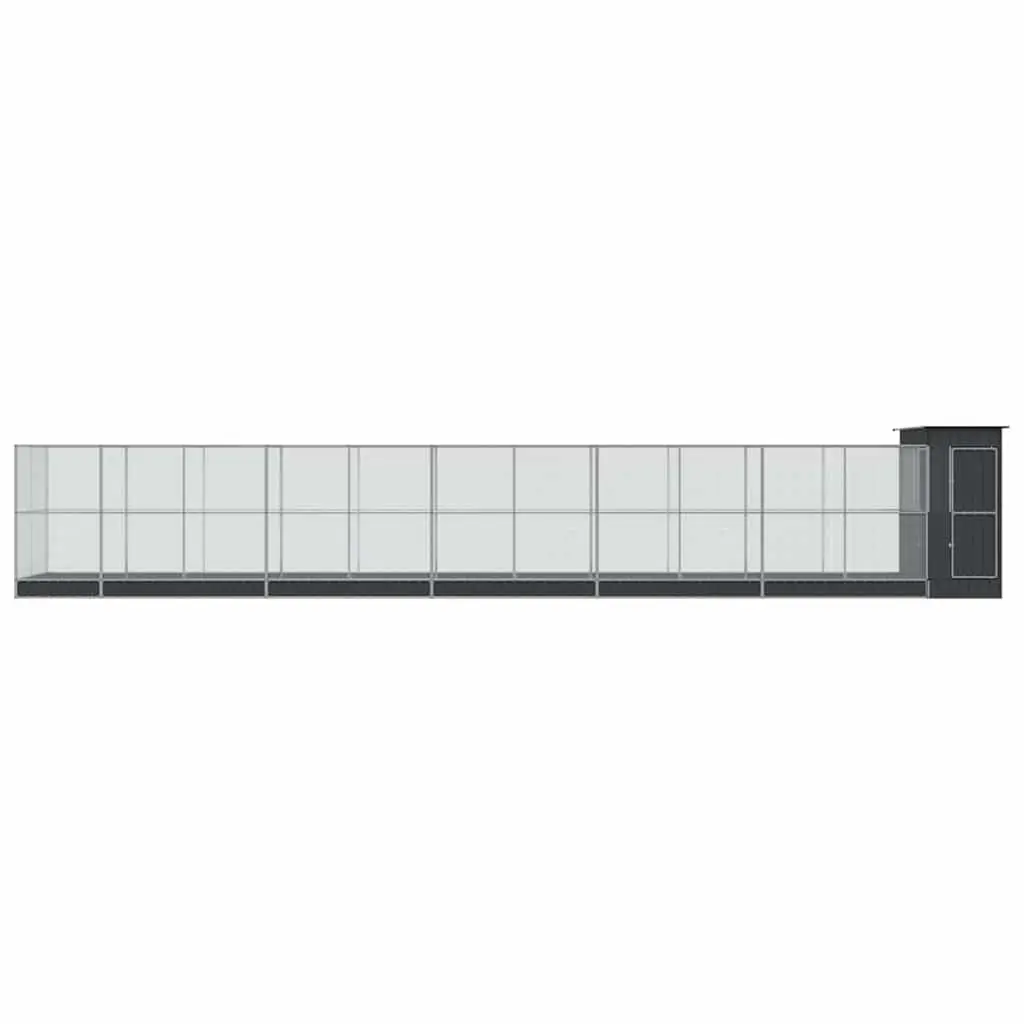 Large Steel Bird Aviary with Extension Galvanised Frame Silver 1244 x 203 x 216 cm