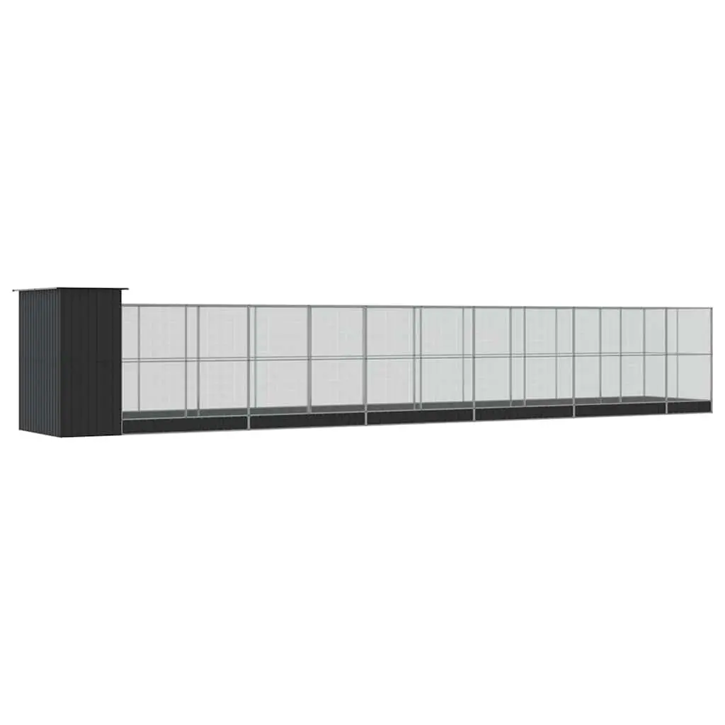 Large Steel Bird Aviary with Extension Galvanised Frame Silver 1244 x 203 x 216 cm