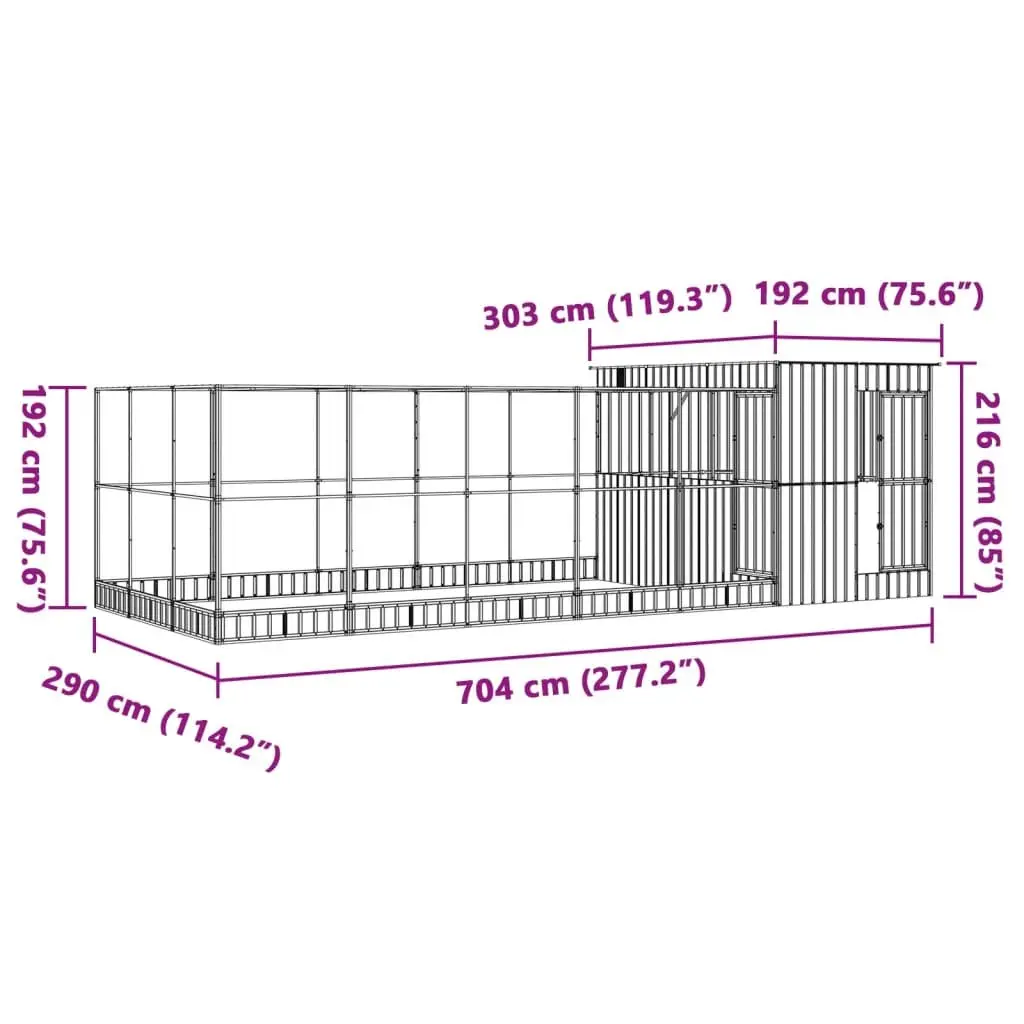 Large Bird Aviary Silver Steel Mesh Cage with Extension 704 x 303 x 216 cm