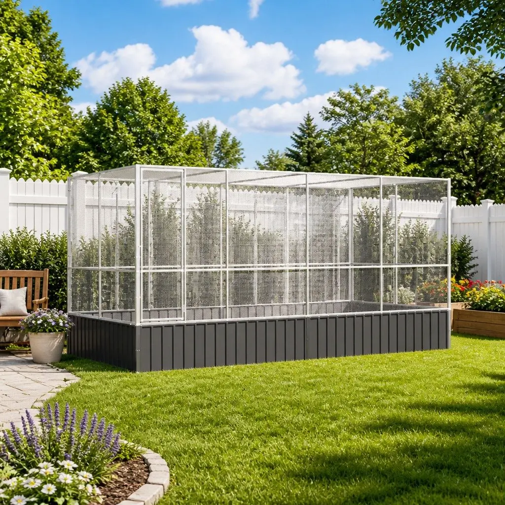 Large Bird Aviary Silver Steel Mesh Cage Outdoor Flight Enclosure 418 x 207 x 212 cm