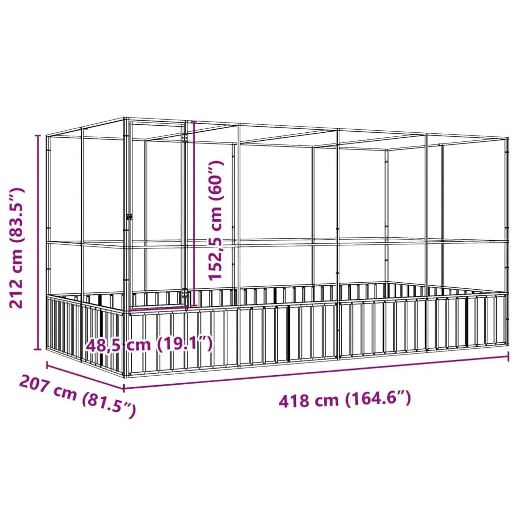 Large Bird Aviary Silver Steel Mesh Cage Outdoor Flight Enclosure 418 x 207 x 212 cm
