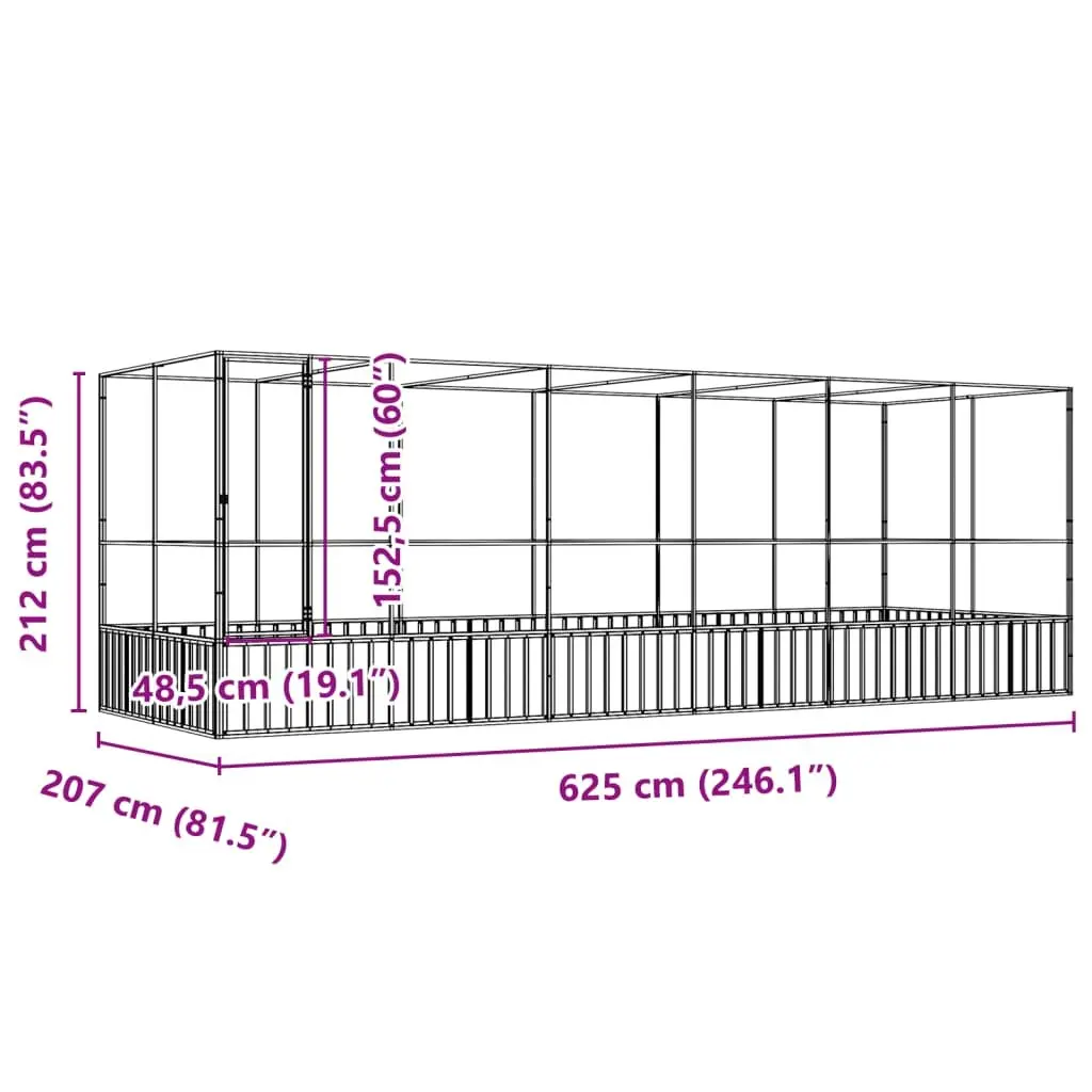 Large Bird Aviary with Extension Silver Steel Mesh Cage 625 x 207 x 212 cm