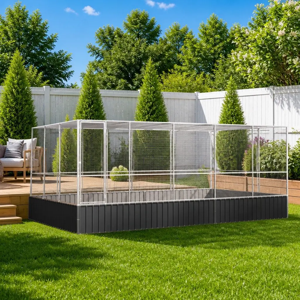 Bird Aviary Large Outdoor Enclosure with Extension Steel Mesh Cage Silver