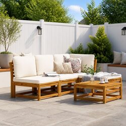 Outdoor Sectional Sofa Set 5 Piece Garden Lounge Furniture with Cushions Wood