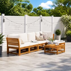 Garden Lounge Set 6 Piece Outdoor Sectional Sofa Brown Cushioned Acacia Wood