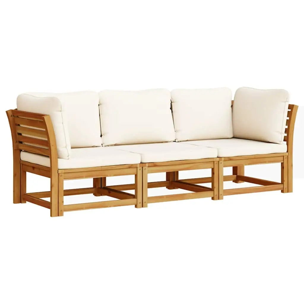 3 Piece Garden Lounge Set Solid Acacia Wood Modular Sectional Sofa with Thickly-Padded Cushions Brown