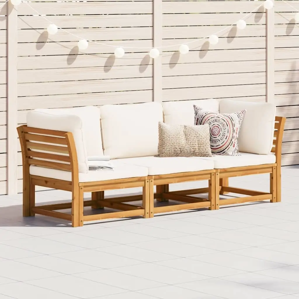 3 Piece Garden Lounge Set Solid Acacia Wood Modular Sectional Sofa with Thickly-Padded Cushions Brown
