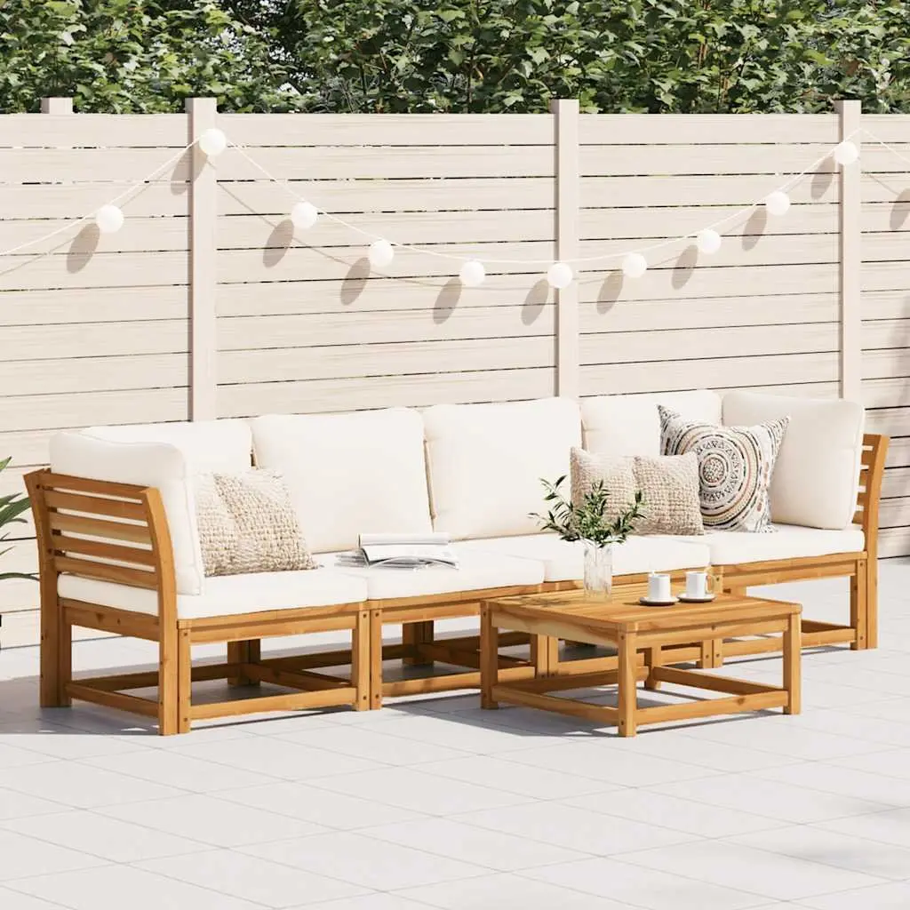 Garden Lounge Set 4 Piece Outdoor Sectional Sofa Acacia Wood Cushions Brown