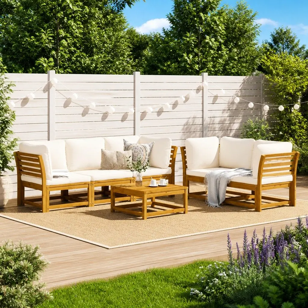 Outdoor Sectional Sofa Lounge Set 6 Piece Garden Furniture with Cushions Wood