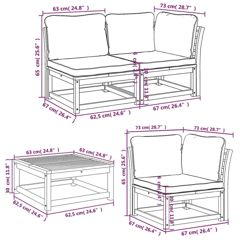Outdoor Sectional Sofa Lounge Set 6 Piece Garden Furniture with Cushions Wood