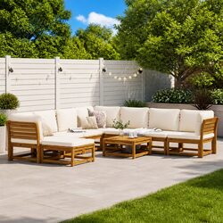 Garden Lounge Set 9 Piece Outdoor Sectional Sofa Modular Brown Cushions