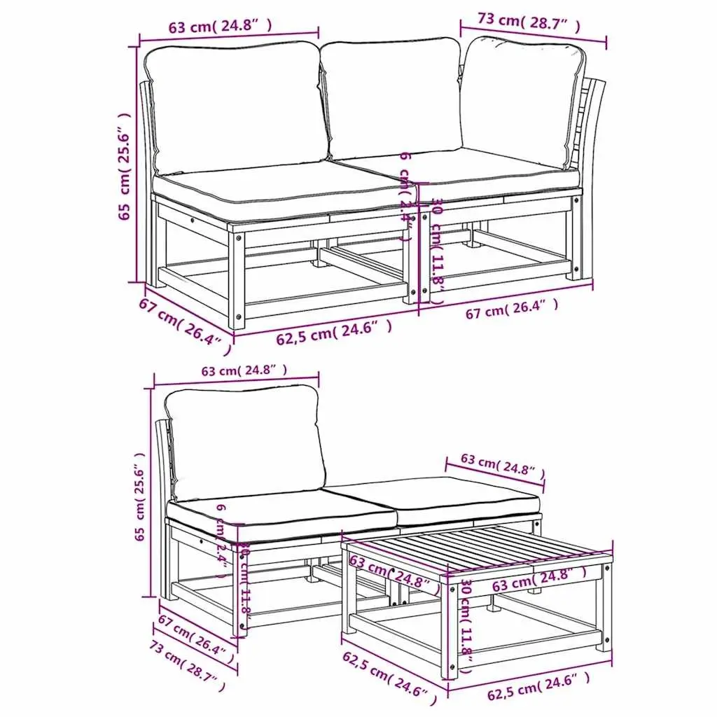 Garden Lounge Set 9 Piece Outdoor Sectional Sofa Modular Brown Cushions