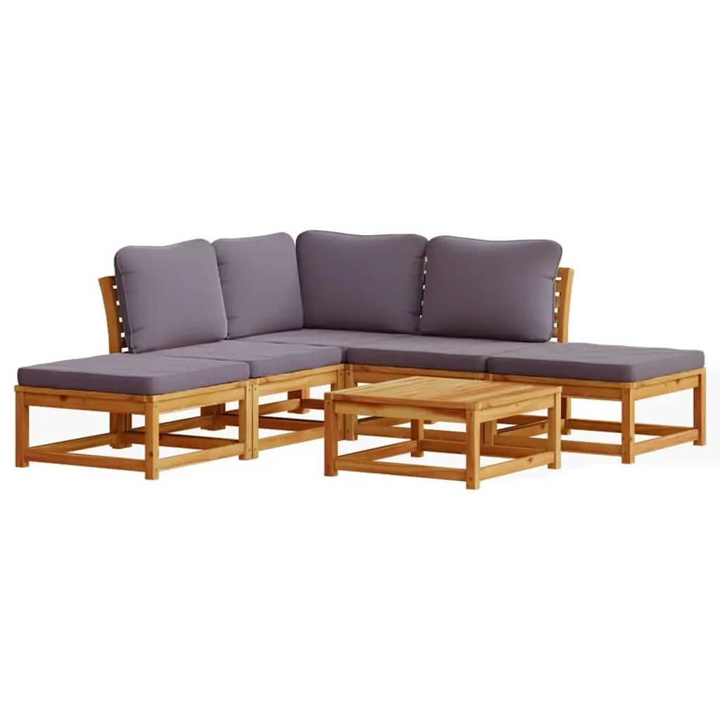 Garden Lounge Set 6 Piece Outdoor Sectional Sofa with Cushions Solid Wood Brown
