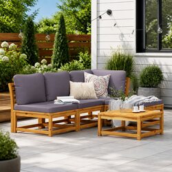 5-Piece Modular Lounge Set with Cushions - Acacia Wood