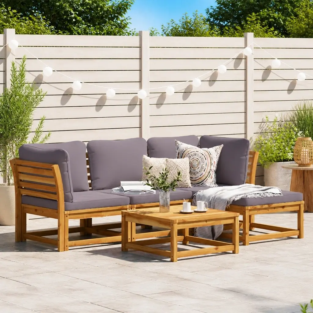 5 Piece Garden Lounge Set Modular Sectional Sofa with Cushions Brown