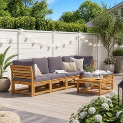Outdoor Sectional Sofa Set 6 Piece Garden Lounge with Cushions Solid Wood