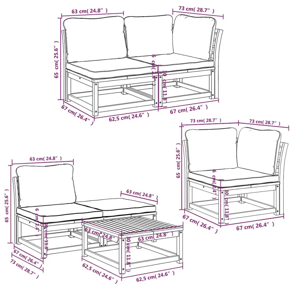 Outdoor Sectional Sofa Set 6 Piece Garden Lounge with Cushions Solid Wood