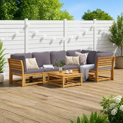 Garden Lounge Set 6 Piece Outdoor Sectional Sofa with Cushions Solid Acacia Wood