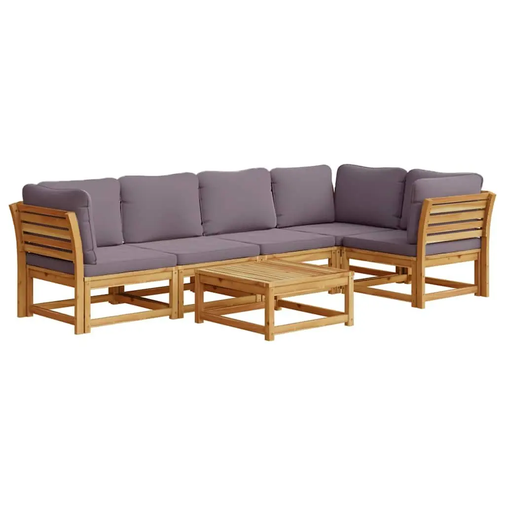 Garden Lounge Set Modular Sectional Sofa 6 Piece Solid Acacia Wood with Cushions
