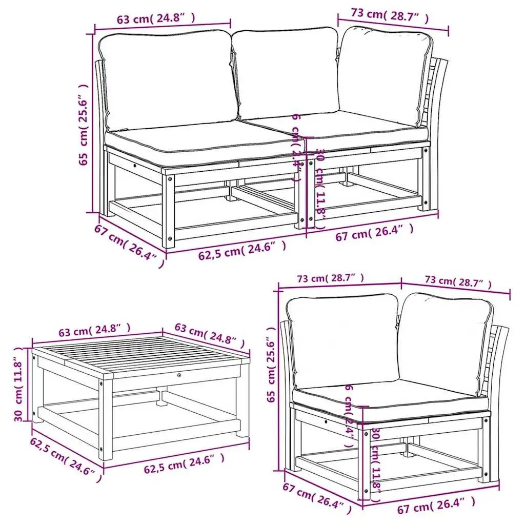 Garden Lounge Set Modular Sectional Sofa 6 Piece Solid Acacia Wood with Cushions
