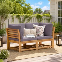 Outdoor Sectional Sofa 2-Seater Garden Lounge with Cushions Modular Wood