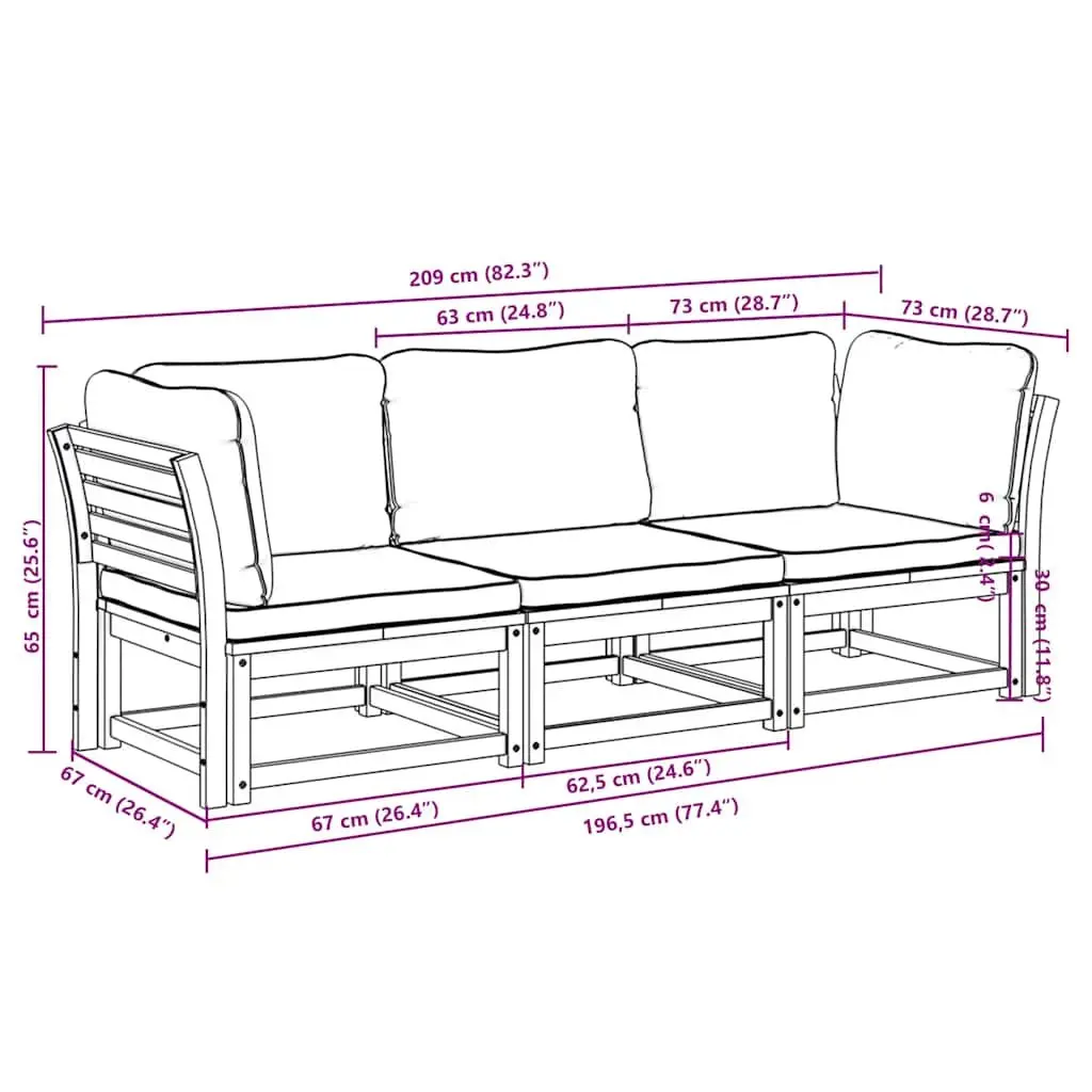 Outdoor Sectional Sofa Lounge Set 3 Piece Garden Furniture with Cushions Brown